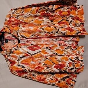 PECK & PECK Autumn  Blazer Jacket SZ M 3/4 Sleeve Fall Orange